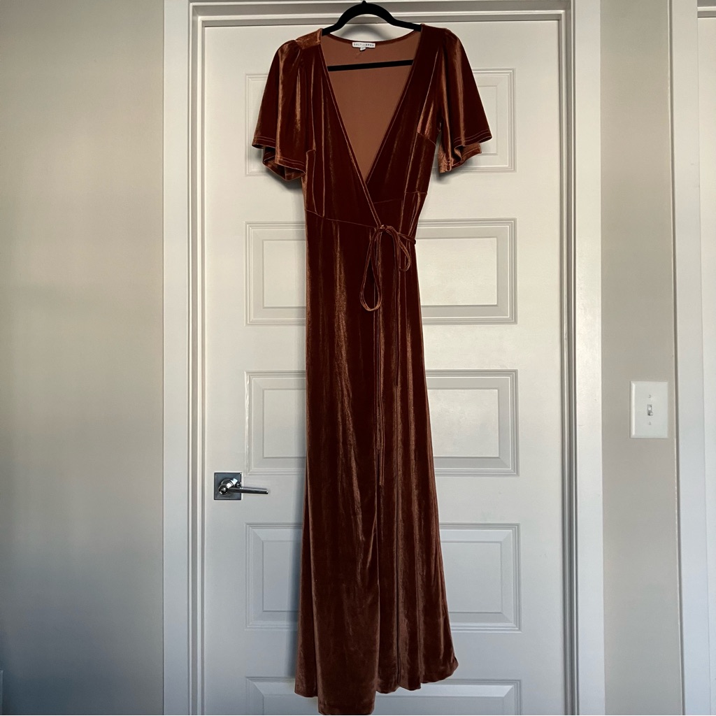 Baltic Born Velvet Burnt Orange Wrap Maxi Long Dress Womens Small 2026-3b8